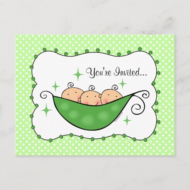 Pea i min Pod Triplets Baby Shower Postcard Inbjud Inbjudan Vykort (Framsida)