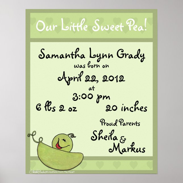 Pea Pod Baby Birdinformation Poster (Framsidan)