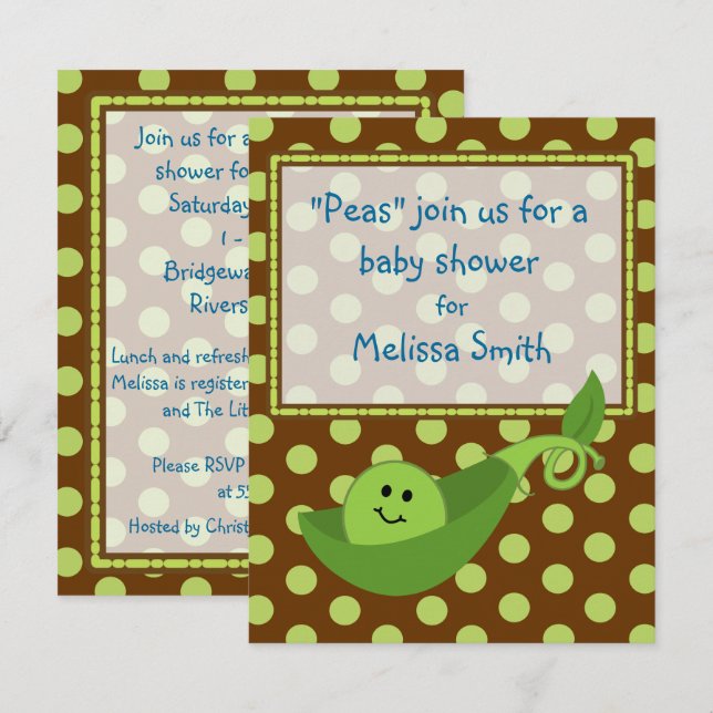 Pea-Pod på Polka dots Pojke Shower-inbjudan Inbjudningar (Fram/baksida)