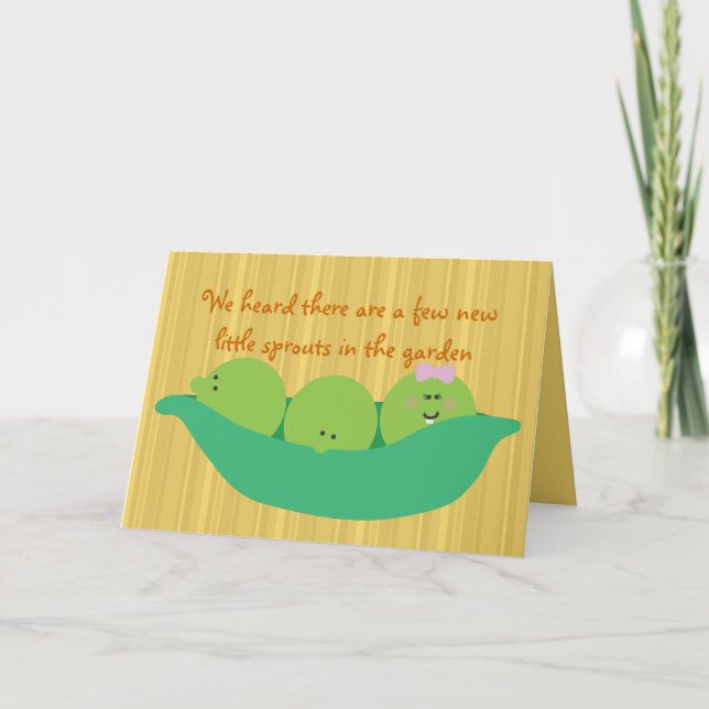 Pea Pod Pals Triplet Spädbarn Grattiss Card Kort (Framsida)