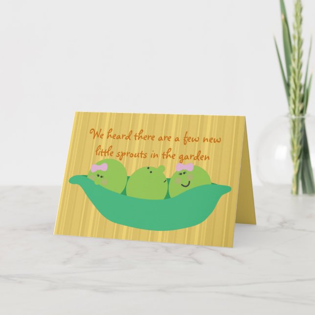 Pea Pod Pals Triplet Spädbarn Grattiss Card Kort (Framsida)