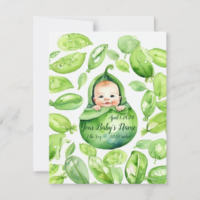 Pea Pod Precision Födelsemeddelande Julkort (Framsida)