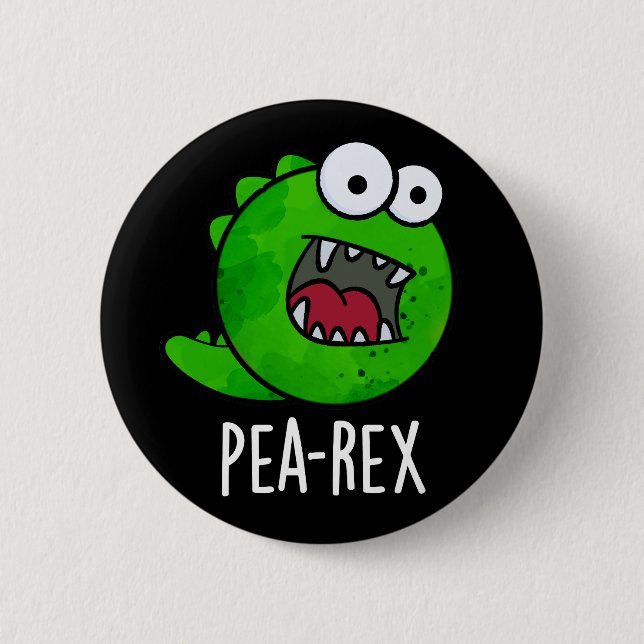 Pea Rex Funny Dinosaur Veggie TRex Pun Mörk BG Knapp (Framsida)
