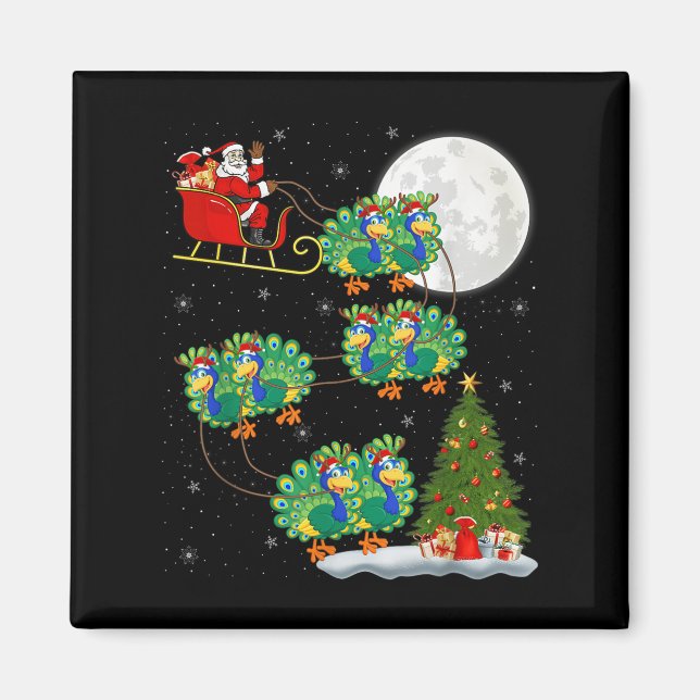 Pea Santa Sleigh Flies Funny Magisk jul Magnet (Framsidan)