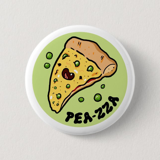 Pea-zza Cute Pizza Vegetable Pun Button Pin Knapp (Framsida)