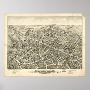 Peabody Massachusetts 1877 antika panorama- karta Poster