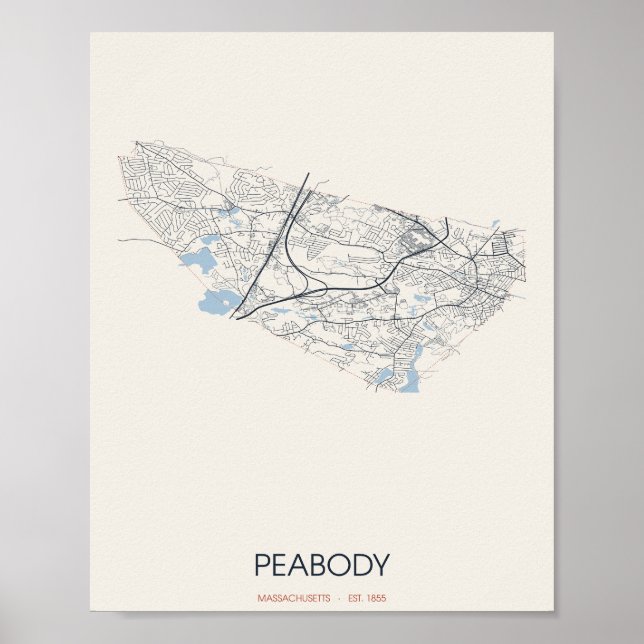 Peabody Massachusetts Gatukarta Poster (Framsidan)