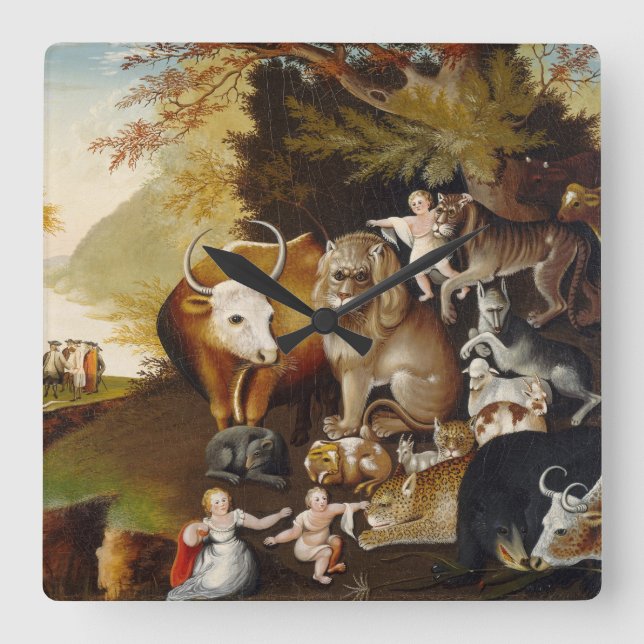 Peacable Kingdom, c.1834 (olja på canvas) Fyrkantig Klocka (Framsida)