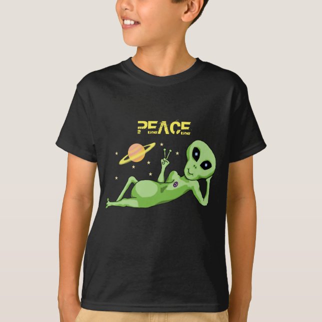 Peace Alien Kids' Hanes TAGLESS® T-Shirt (Framsida)
