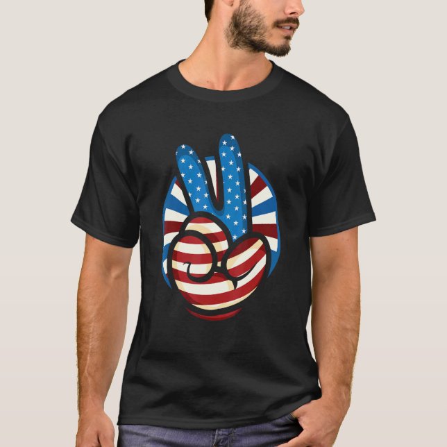 Peace American Flagga Hippie USA Coola Victory Han T Shirt (Framsida)