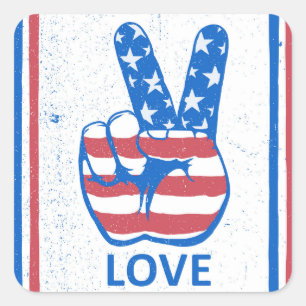 Peace American Flagga Mönster Fyrkantigt Klistermärke