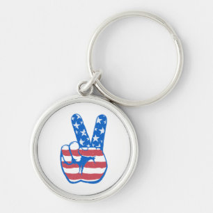 Peace American Flagga Mönster Rund Silverfärgad Nyckelring