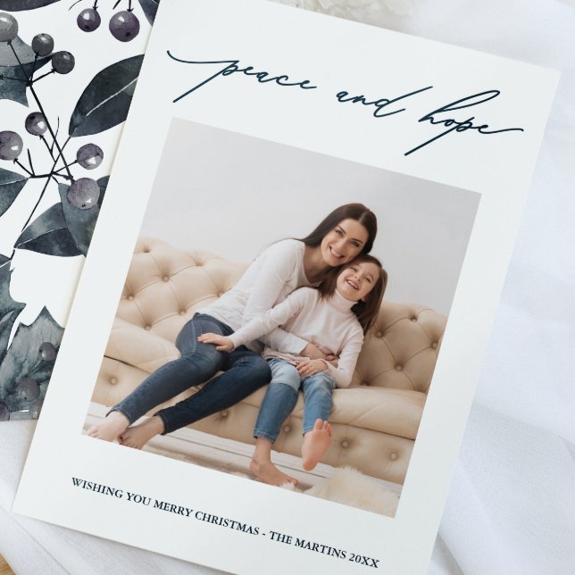 Peace and Hope Blue Botanic Rustic Helgdag Inbjudningar (Skapare uppladdad)