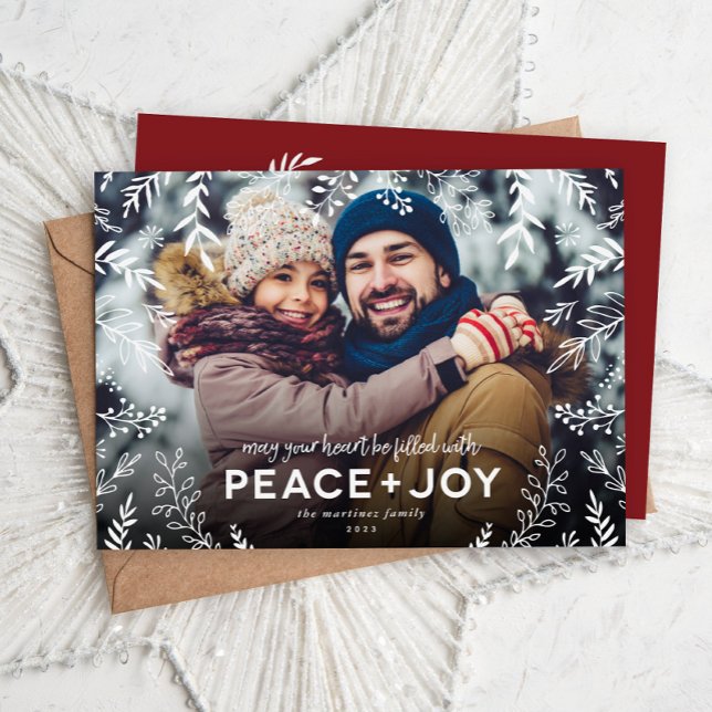 Peace and Joy Botanical Overlay Photo Julkort (Skapare uppladdad)