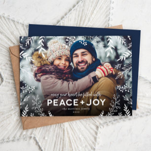 Peace and Joy Botanical Overlay Photo Julkort