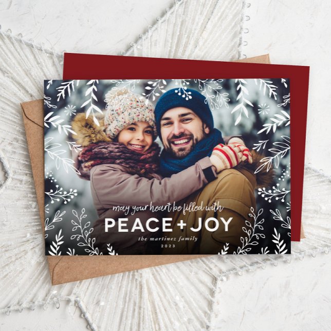Peace and Joy Botanical Overlay Photo Julkort (Skapare uppladdad)