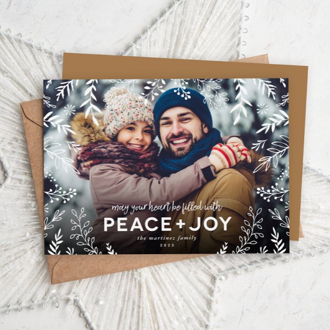Peace and Joy Botanical Overlay Photo Julkort (Skapare uppladdad)