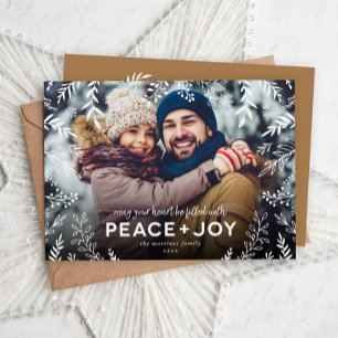 Peace and Joy Botanical Overlay Photo Julkort