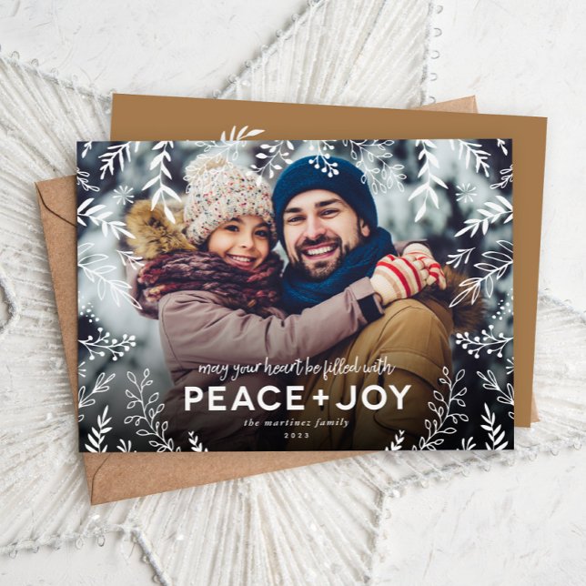 Peace and Joy Botanical Overlay Photo Julkort (Skapare uppladdad)