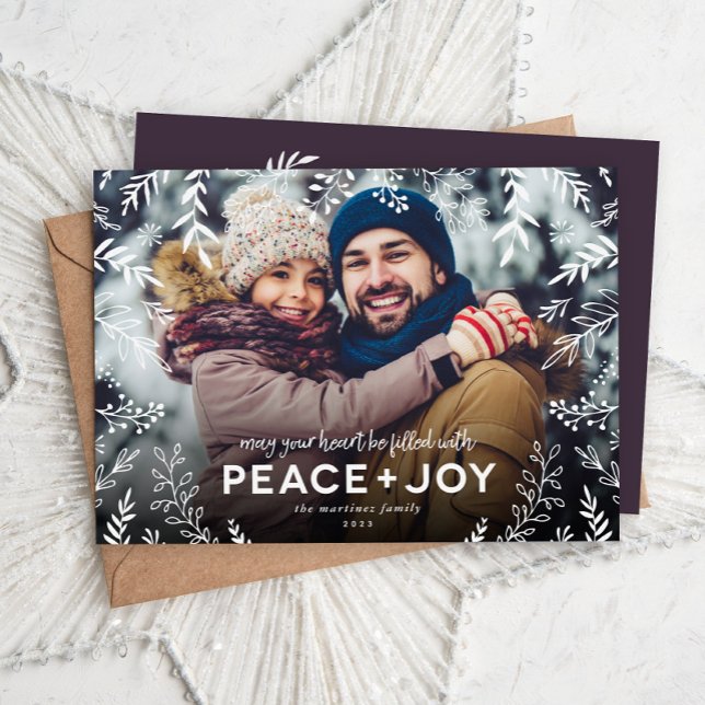 Peace and Joy Botanical Overlay Photo Julkort (Skapare uppladdad)