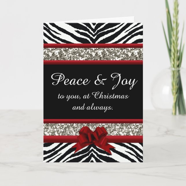 Peace and Joy Cute Zebra Red Bow Gnistra jul Helgkort (Framsida)