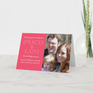 Peace and Joy Helgdag Photo Card, Rosa Helgkort