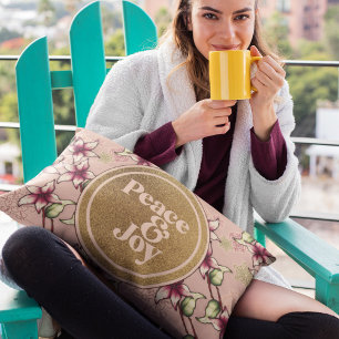 Peace and Joy Rosa Poinsettia jul Prydnadskudde