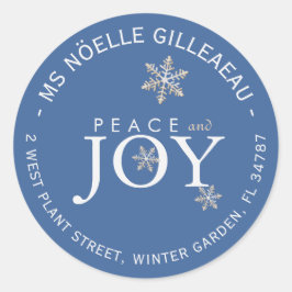 Peace and JOY Snö-Covered Snöflingor Himlar Blue Runt Klistermärke
