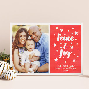 Peace and Joy Watercolor God jul Photo Julkort