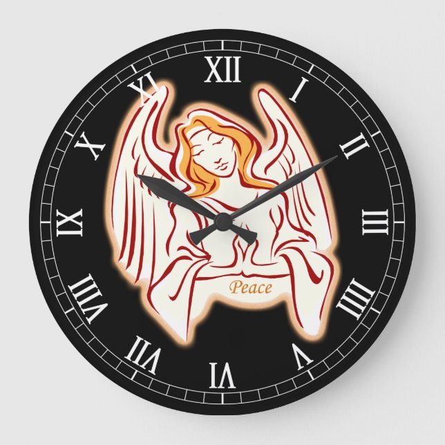 Peace Angel Round Roman Numerals Clock Stor Klocka (Framsida)