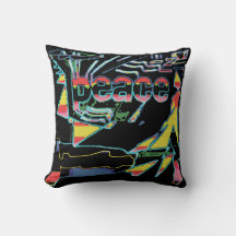 "Peace" Art Graphic Red Gult Aqua Rosa på Black