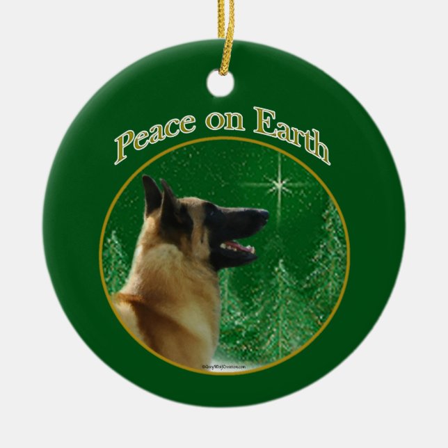 Peace belgisk Malinois Julgransprydnad Keramik (Framsidan)