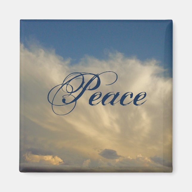 Peace Blå himmel White Fluffy Cloud Photo Nature Magnet (Framsidan)