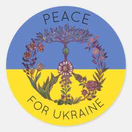 Peace Blommigt Teckning Blue & Gult Ukrainas Flagg Runt Klistermärke