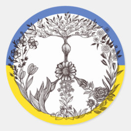 Peace Blommigt Teckning Blue & Gult Ukrainas Flagg Runt Klistermärke