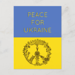 Peace Blommigt Teckning Blue & Gult Ukrainas Flagg Vykort