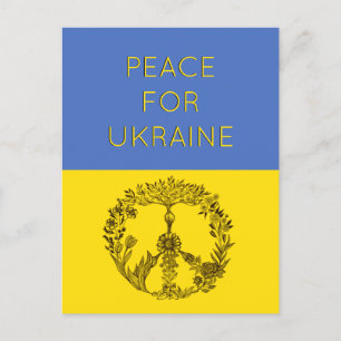 Peace Blommigt Teckning Blue & Gult Ukrainas Flagg Vykort