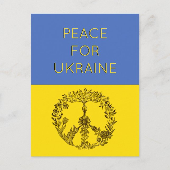 Peace Blommigt Teckning Blue & Gult Ukrainas Flagg Vykort (Framsida)
