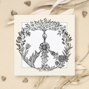 Peace Blommigt Teckning Cute Boho Hippie Flowers A Inbjudningar