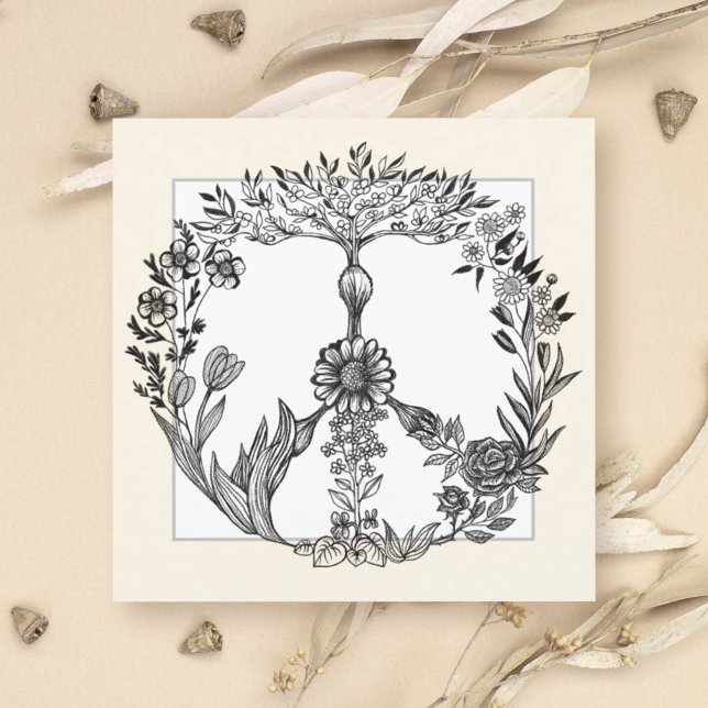 Peace Blommigt Teckning Cute Boho Hippie Flowers A Inbjudningar (Skapare uppladdad)