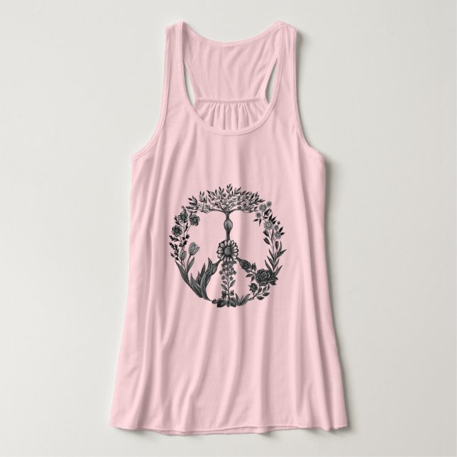 Peace Blommigt Teckning Cute Boho Hippie Flowers A Linne Med Racerback (Design framsida)