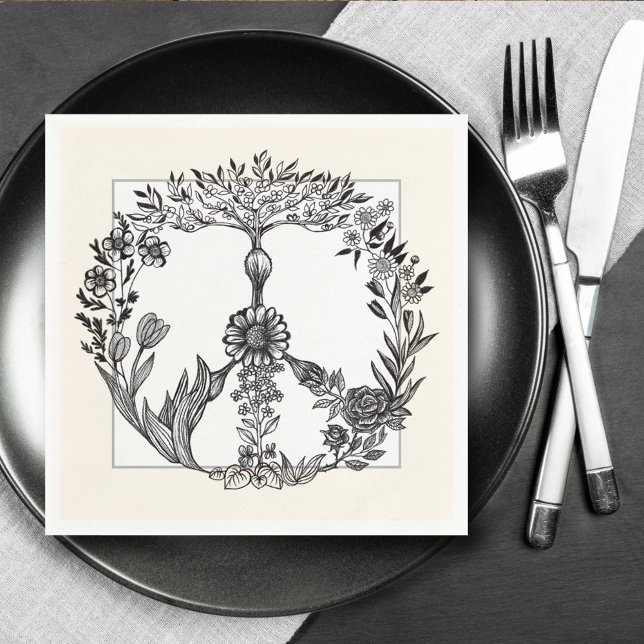 Peace Blommigt Teckning Cute Boho Hippie Flowers A Pappersservett (Skapare uppladdad)