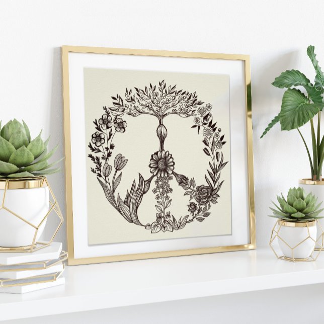 Peace Blommigt Teckning Cute Boho Hippie Flowers A Poster (Skapare uppladdad)