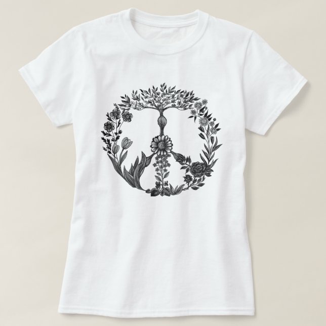 Peace Blommigt Teckning Cute Boho Hippie Flowers A T Shirt (Design framsida)