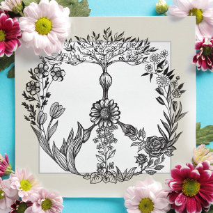 Peace Blommigt Teckning Cute Boho Hippie Flowers A Tack Kort
