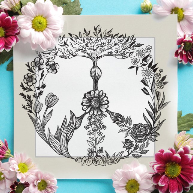 Peace Blommigt Teckning Cute Boho Hippie Flowers A Tack Kort (Skapare uppladdad)