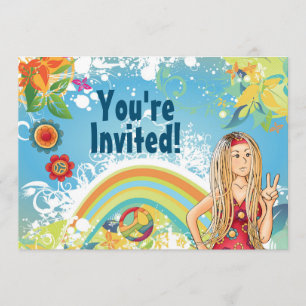 Peace Blond Hippie Girl Flower Birthday-inbjudan Inbjudningar