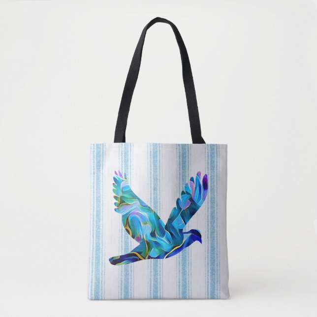 Peace Blue Abstrakt Dove Tote Bag Tygkasse (Framsida)