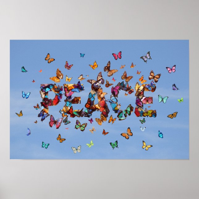 PEACE Blue Sky Butterflies | Motivational Hope Art Poster (Framsidan)