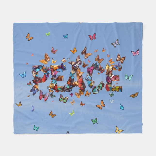 PEACE Blue Sky Butterflies | Motivational Hope Joy Fleecefilt (Framsidan (Horisontell))